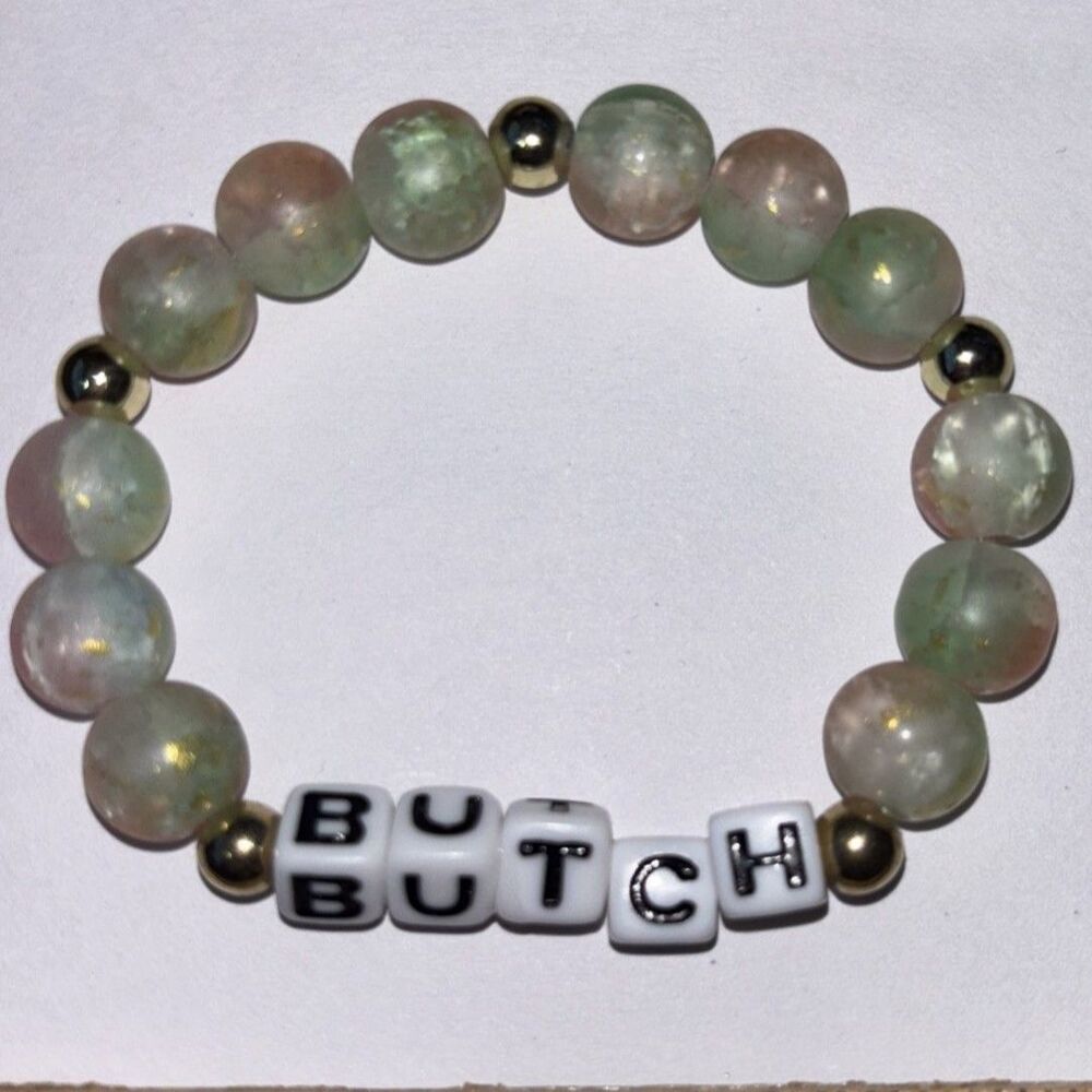 Butch Beaded Stretch Bracelet Gray Y2K Handcrafted LGBTQ Pride Lesbian Jewelry